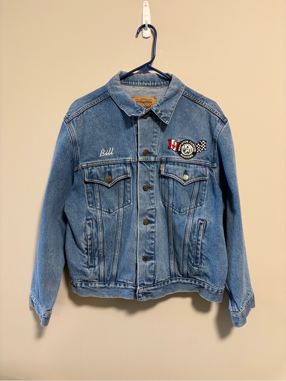 Vintage Levi’s Orange Tab Denim Trucker Jacket Size 46 Custom Racing Rodders